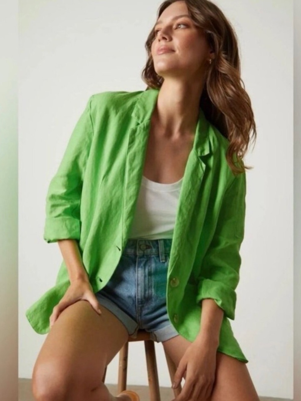 Velvet by Graham & Spencer Bright Green Linen Blazer Size M